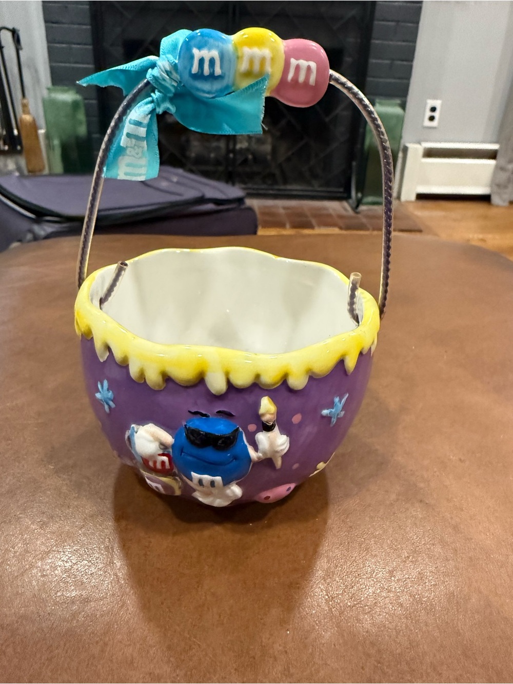 Galerie Ceramic Easter Egg M&M's Basket Candy Decoration 4" Diameter 3" Tall